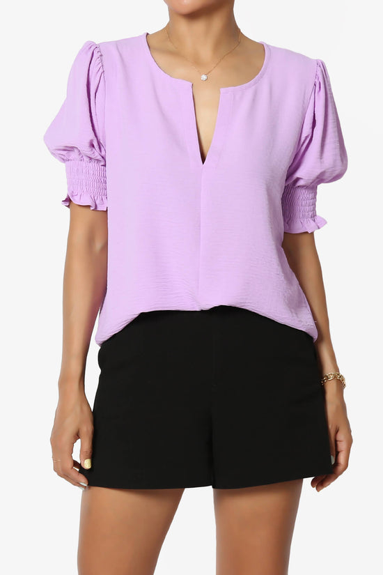 Tori Cool Woven Puff Short Sleeve Top BRIGHT LAVENDER_1