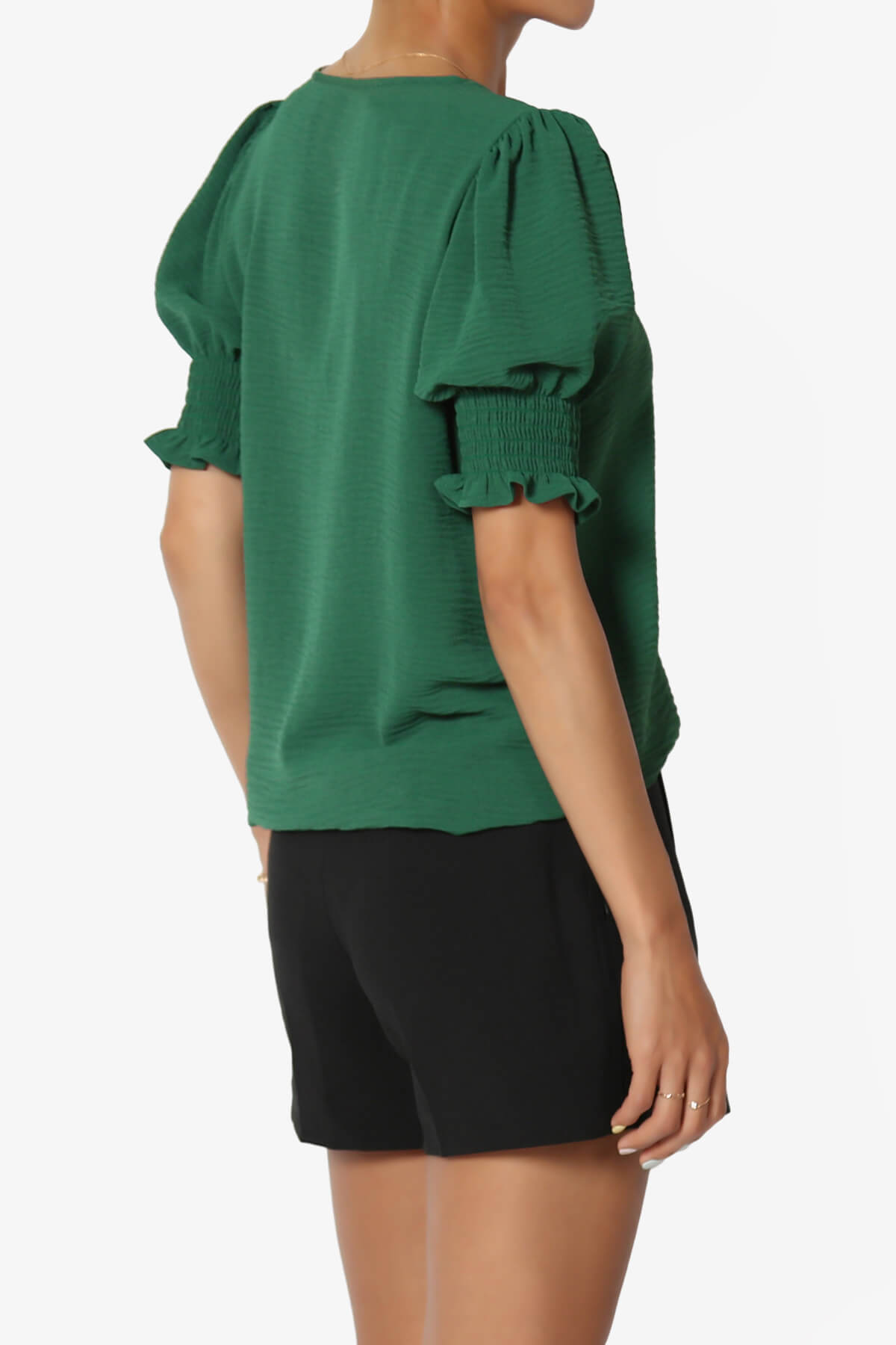 Tori Cool Woven Puff Short Sleeve Top DARK GREEN_4