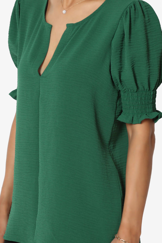 Tori Cool Woven Puff Short Sleeve Top DARK GREEN_5