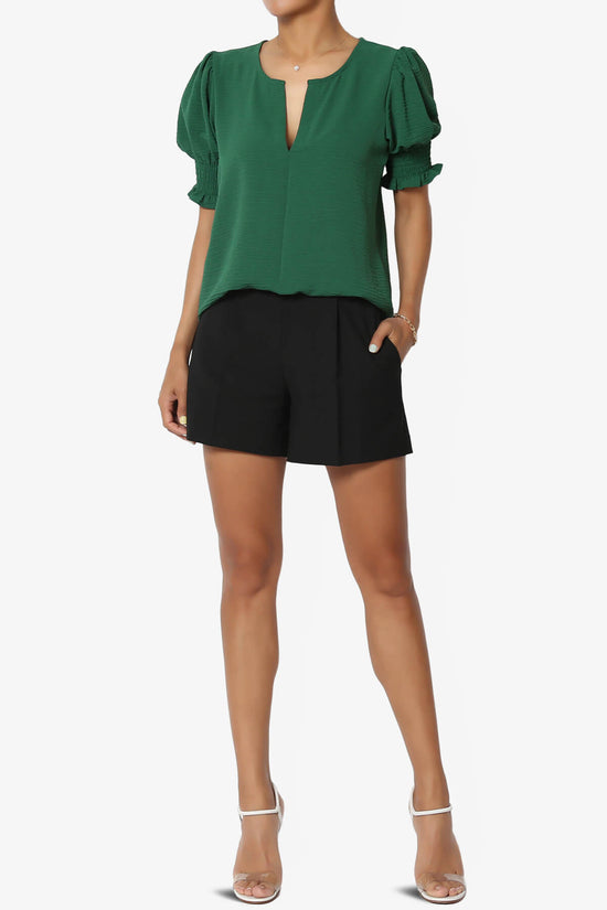 Tori Cool Woven Puff Short Sleeve Top DARK GREEN_6