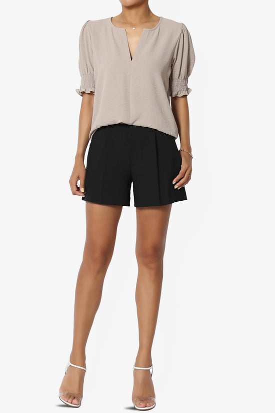 Tori Cool Woven Puff Short Sleeve Top LIGHT MOCHA_6