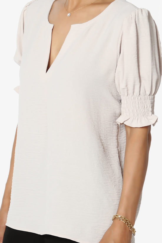 Tori Cool Woven Puff Short Sleeve Top SAND BEIGE_5