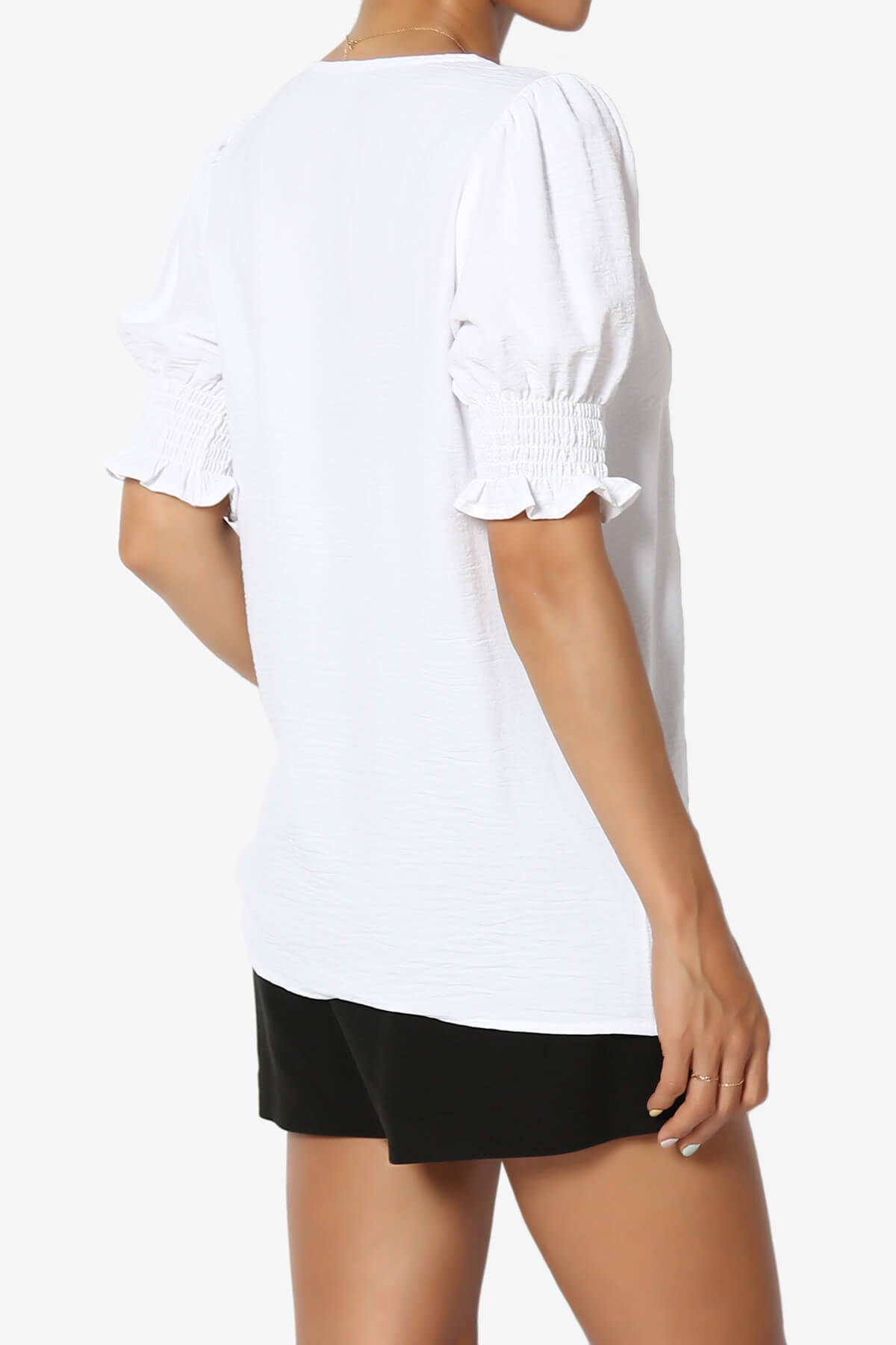 Tori Cool Woven Puff Short Sleeve Top WHITE_4