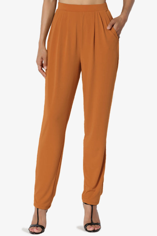 Trellis Cool Pleated Elasic Waist Pants ALMOND_1