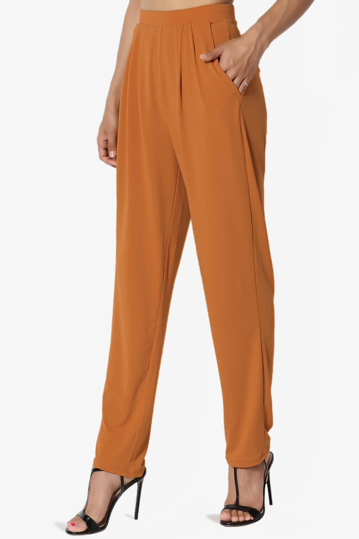 Trellis Cool Pleated Elasic Waist Pants ALMOND_3