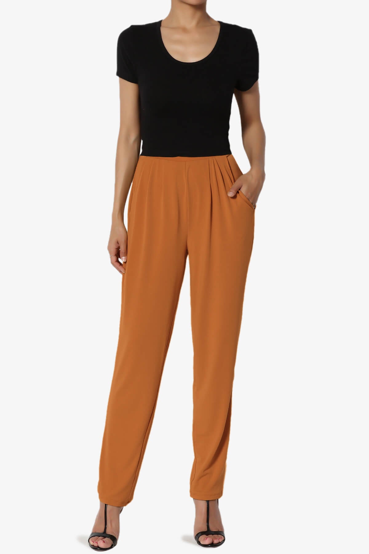 Trellis Cool Pleated Elasic Waist Pants ALMOND_6