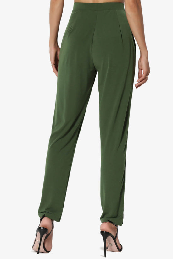 Trellis Cool Pleated Elasic Waist Pants ARMY GREEN_2