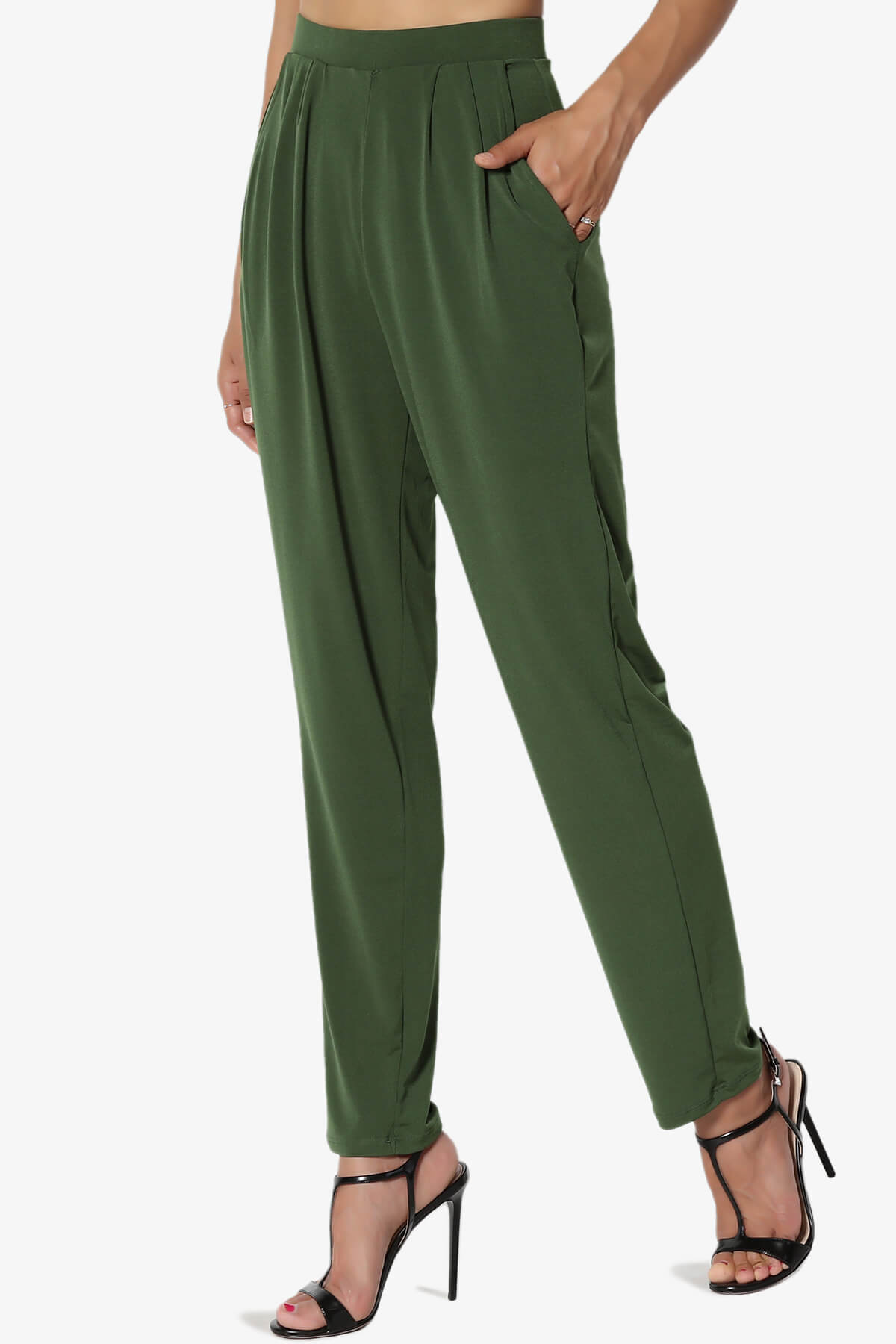 Trellis Cool Pleated Elasic Waist Pants ARMY GREEN_3