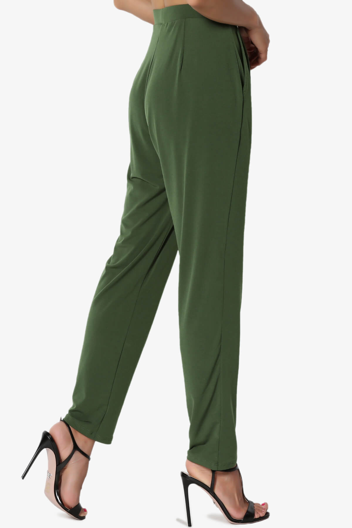 Trellis Cool Pleated Elasic Waist Pants ARMY GREEN_4
