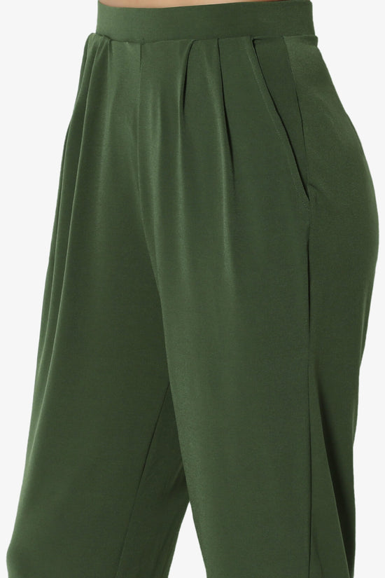 Trellis Cool Pleated Elasic Waist Pants ARMY GREEN_5