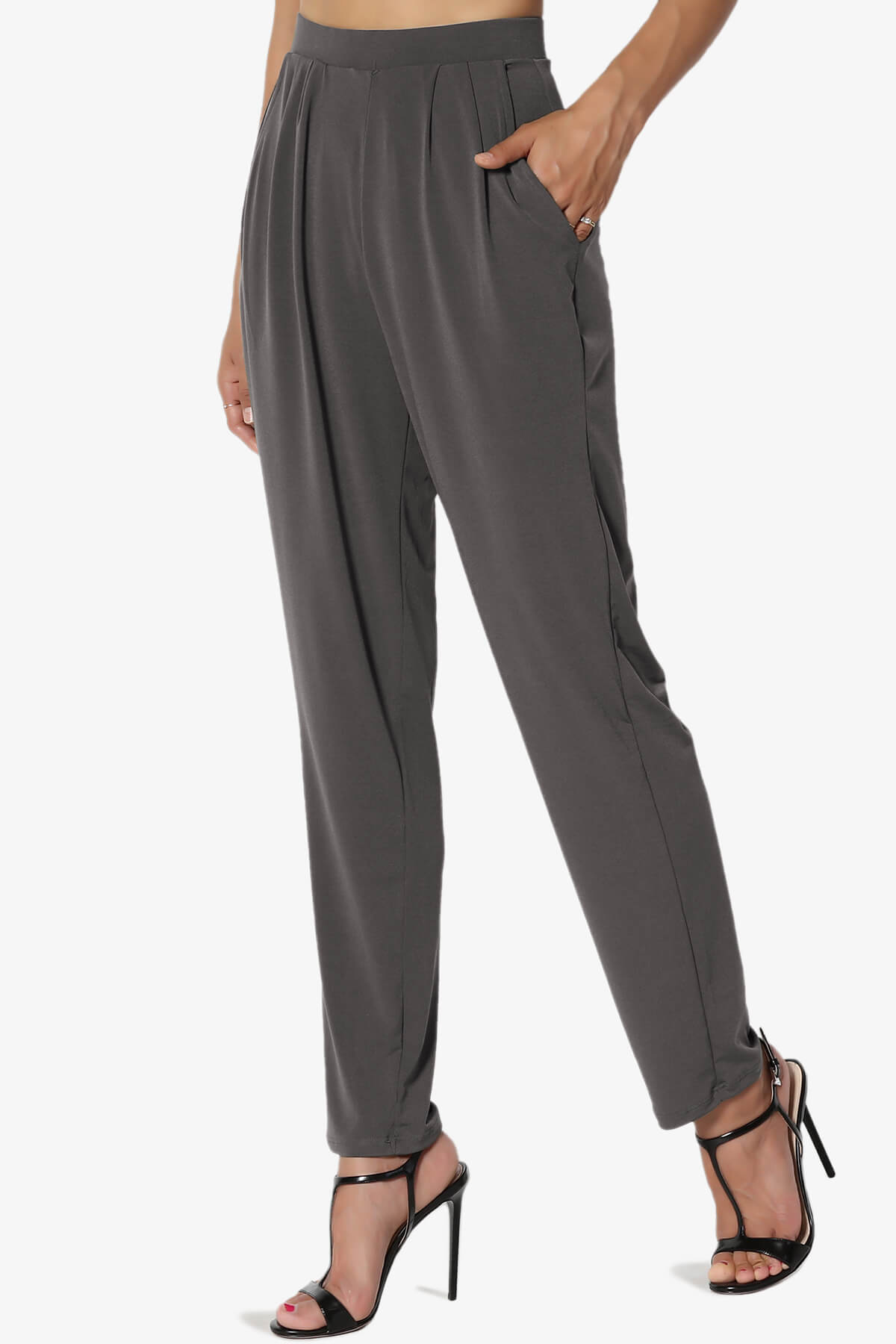 Trellis Cool Pleated Elasic Waist Pants ASH GREY_3
