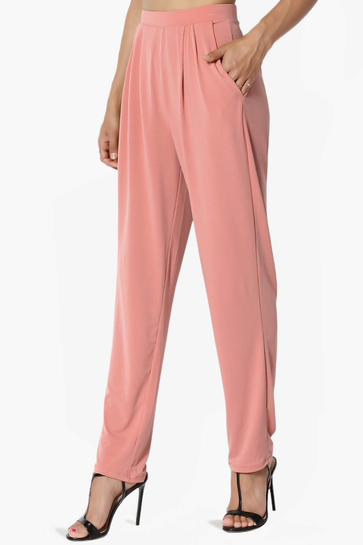 Trellis Cool Pleated Elasic Waist Pants ASH ROSE_3