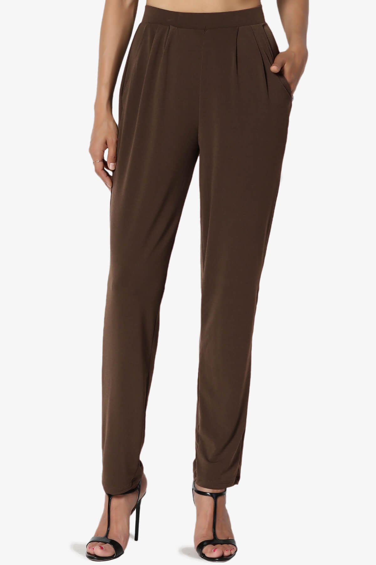 Trellis Cool Pleated Elasic Waist Pants BROWN_1