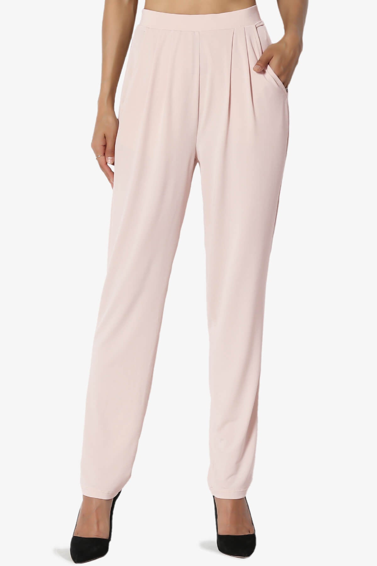 Trellis Cool Pleated Elasic Waist Pants DUSTY BLUSH_1