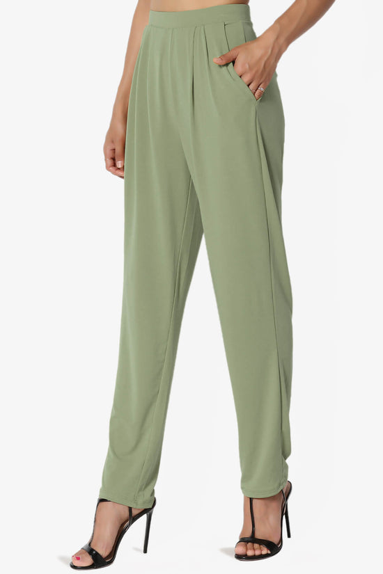 Trellis Cool Pleated Elasic Waist Pants DUSTY OLIVE_3