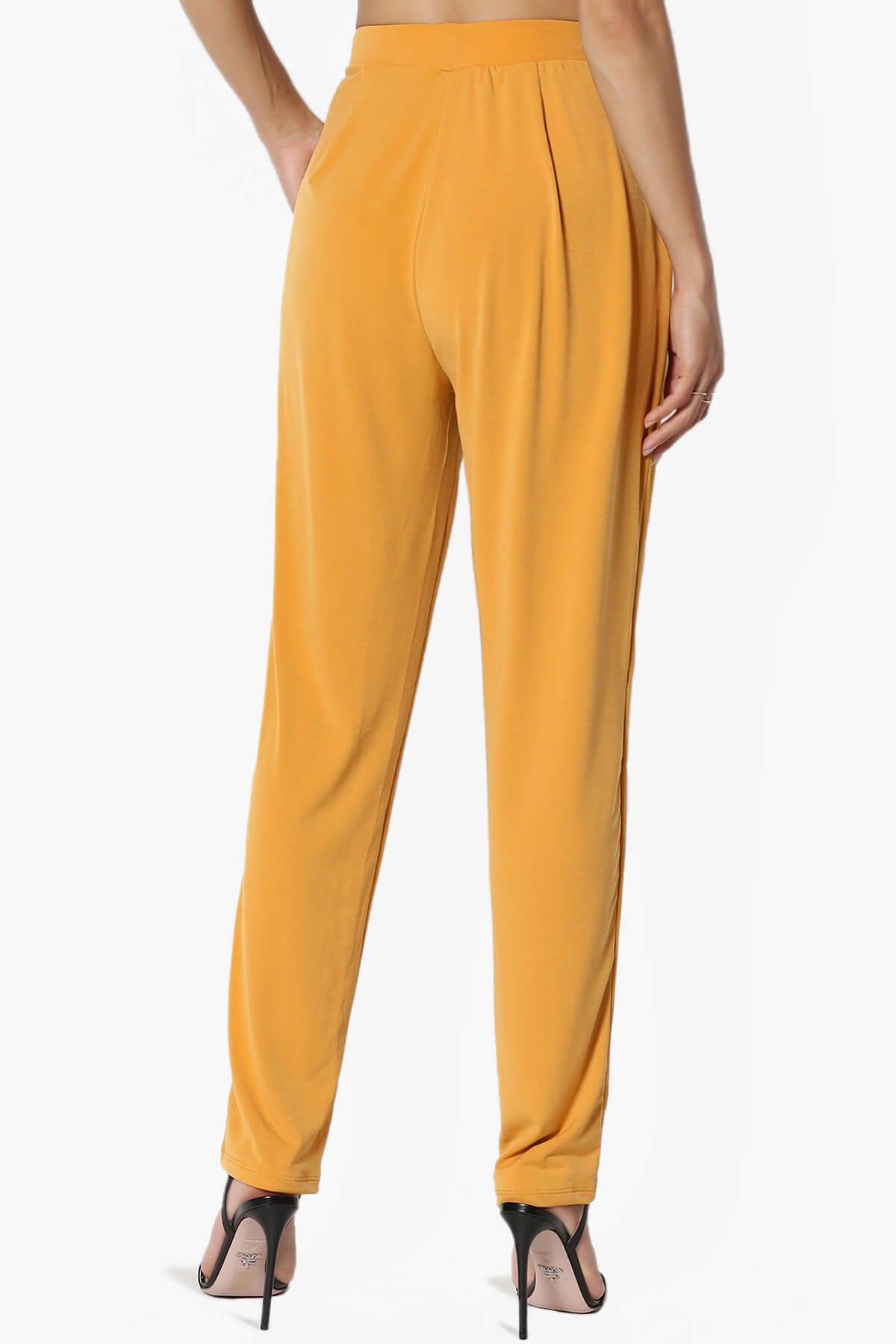 Trellis Cool Pleated Elasic Waist Pants GOLDEN MUSTARD_2