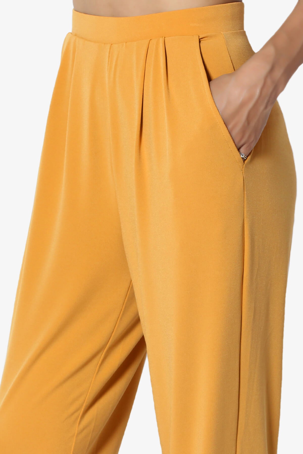 Trellis Cool Pleated Elasic Waist Pants GOLDEN MUSTARD_5