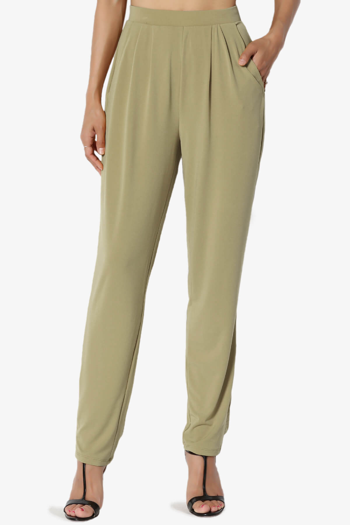 Trellis Cool Pleated Elasic Waist Pants KHAKI GREEN_1