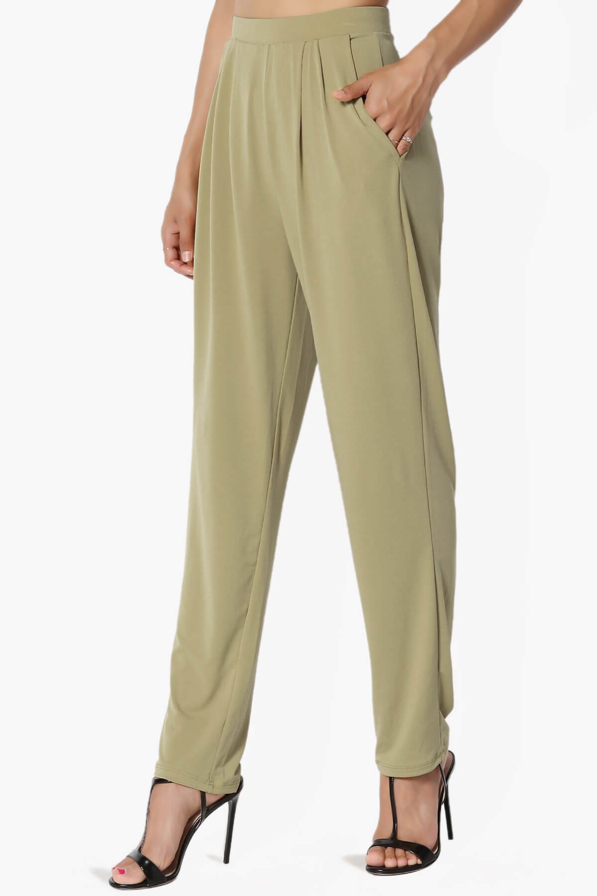 Trellis Cool Pleated Elasic Waist Pants KHAKI GREEN_3