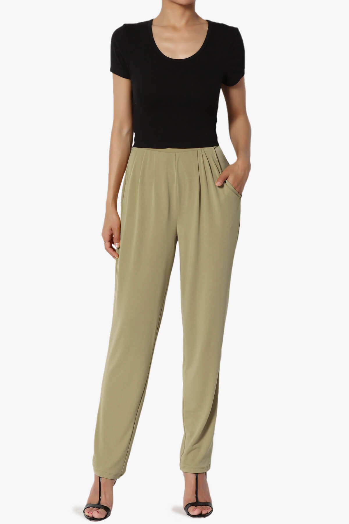 Trellis Cool Pleated Elasic Waist Pants KHAKI GREEN_6