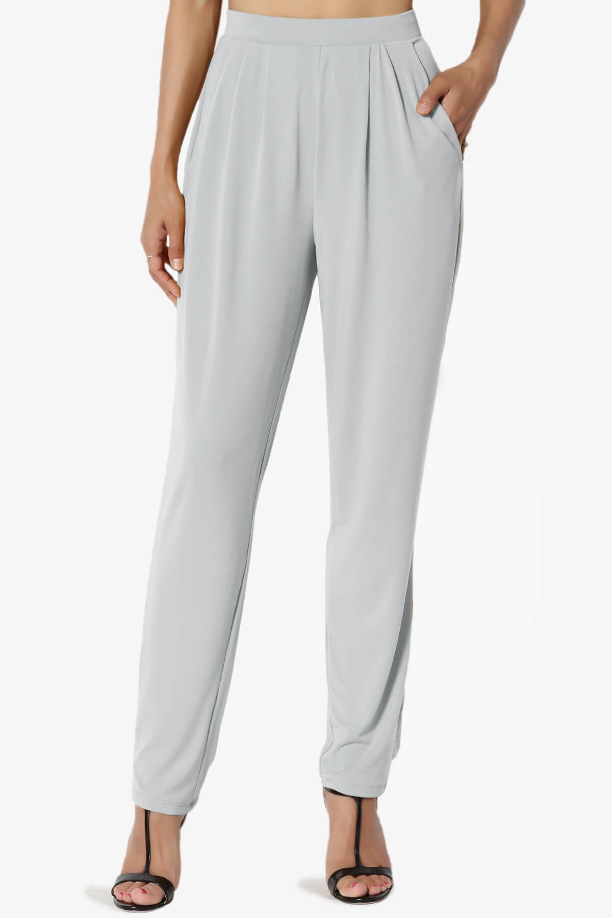 Trellis Cool Pleated Elasic Waist Pants LIGHT GREY_1