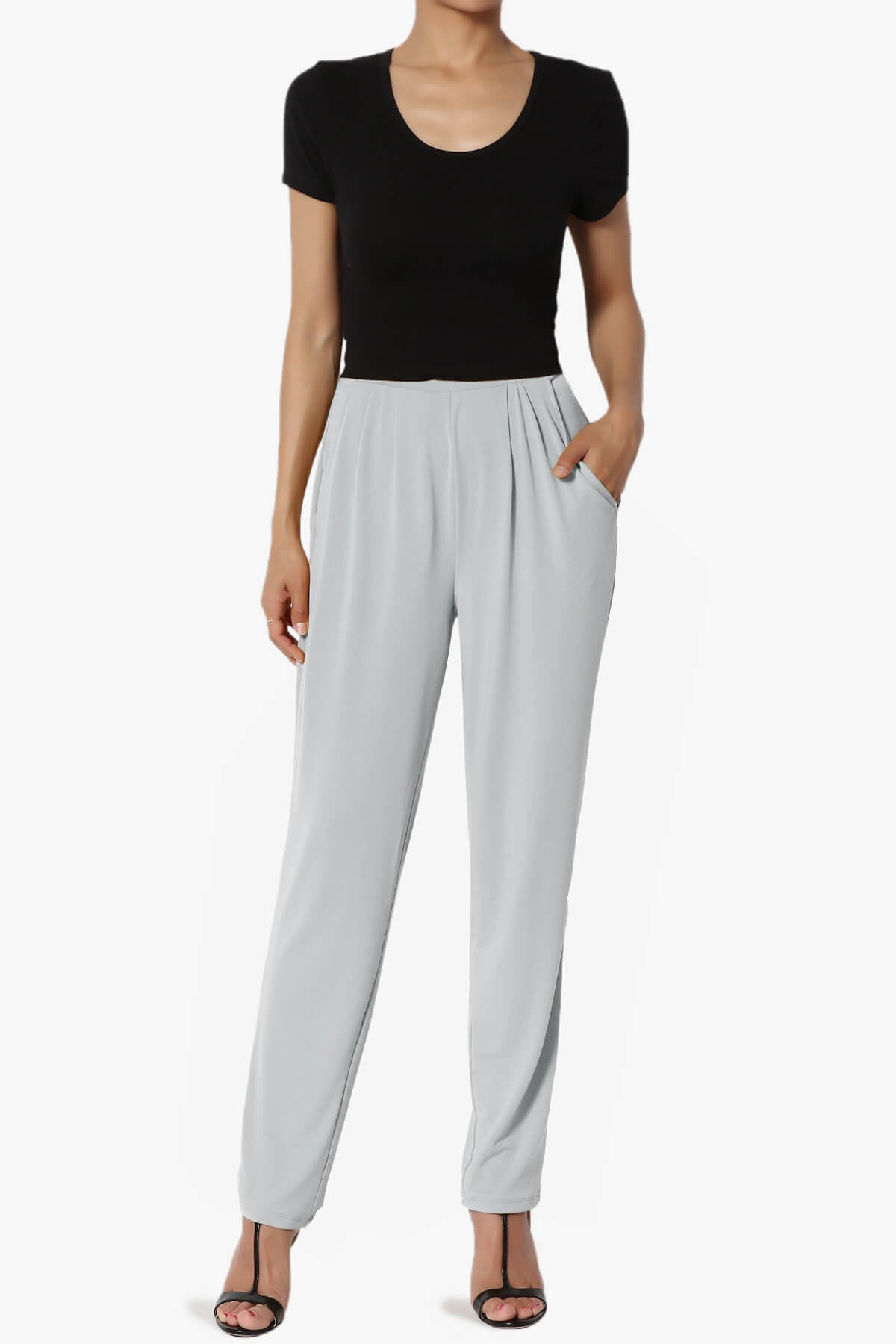 Trellis Cool Pleated Elasic Waist Pants LIGHT GREY_6