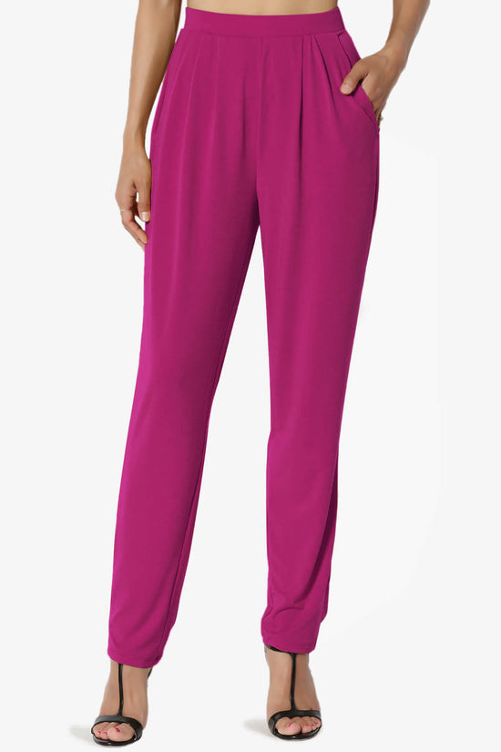 Trellis Cool Pleated Elasic Waist Pants MAGENTA_1