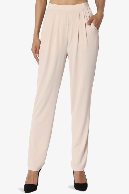 Trellis Cool Pleated Elasic Waist Pants TAUPE_1