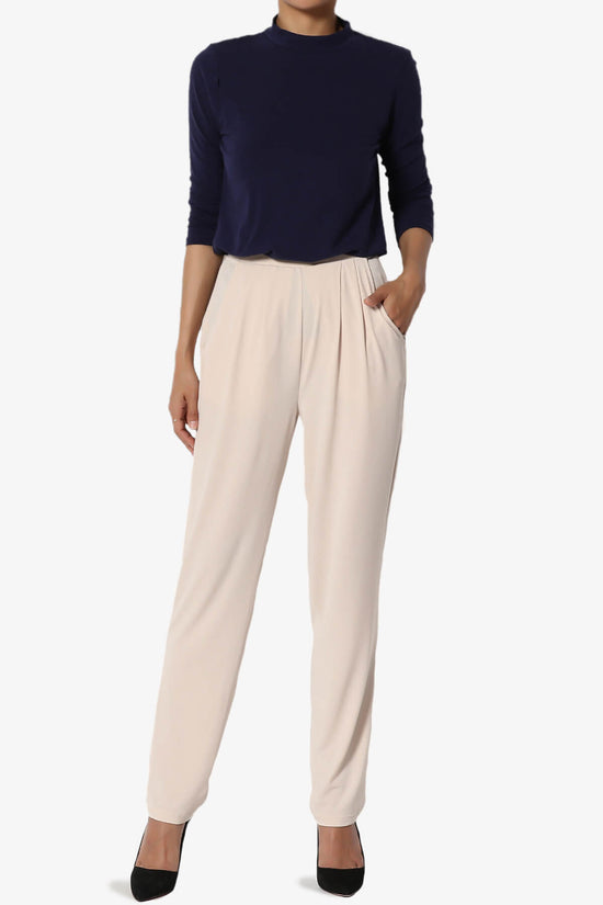 Trellis Cool Pleated Elasic Waist Pants TAUPE_6