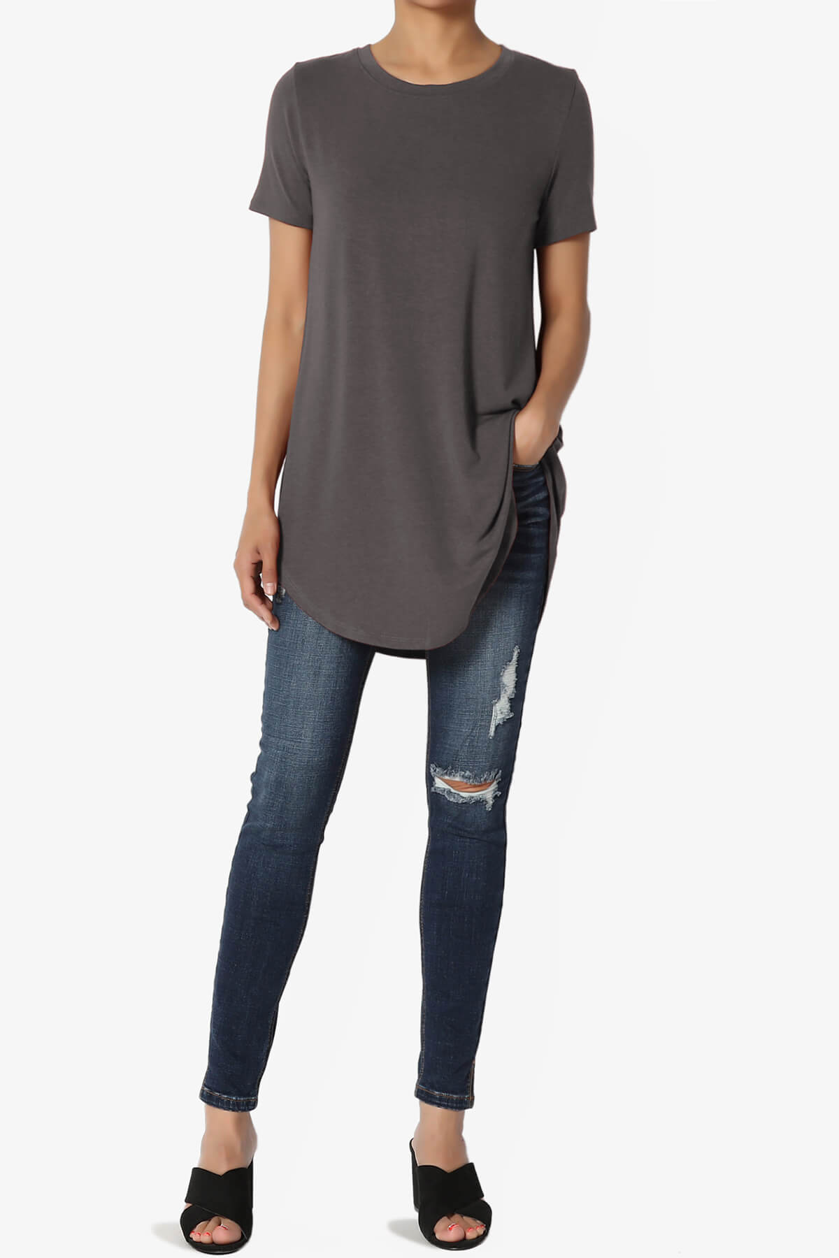 Tristan Essential Short Sleeve Round Hem Top ASH GREY_6