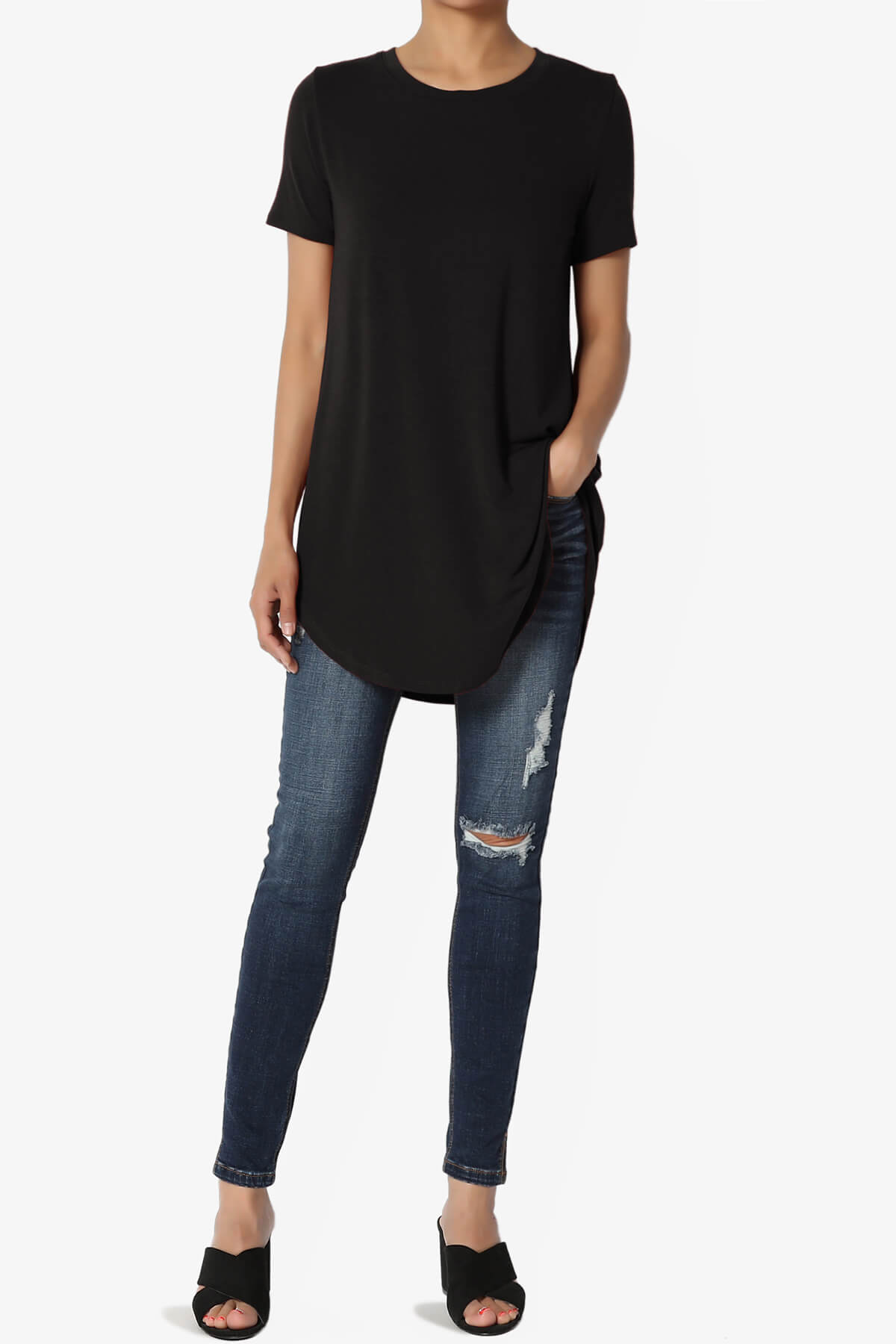 Tristan Essential Short Sleeve Round Hem Top BLACK_6