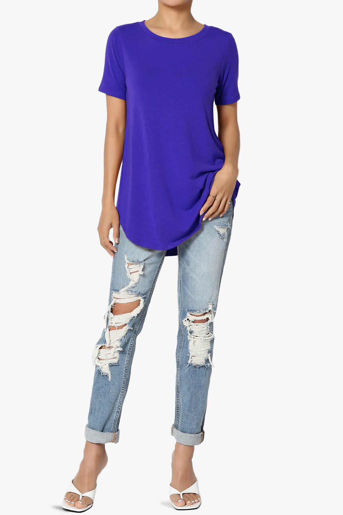 Tristan Essential Short Sleeve Round Hem Top BRIGHT BLUE_6