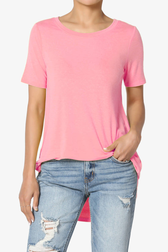 Tristan Essential Short Sleeve Round Hem Top BRIGHT PINK_1