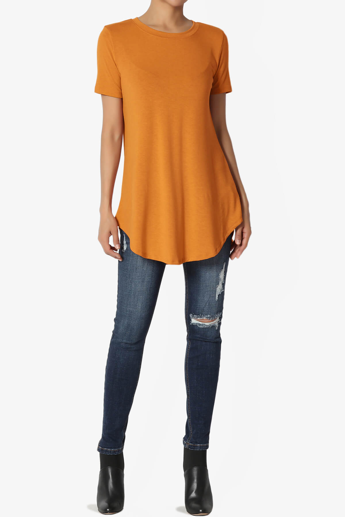 Tristan Essential Short Sleeve Round Hem Top D. MUSTARD_6