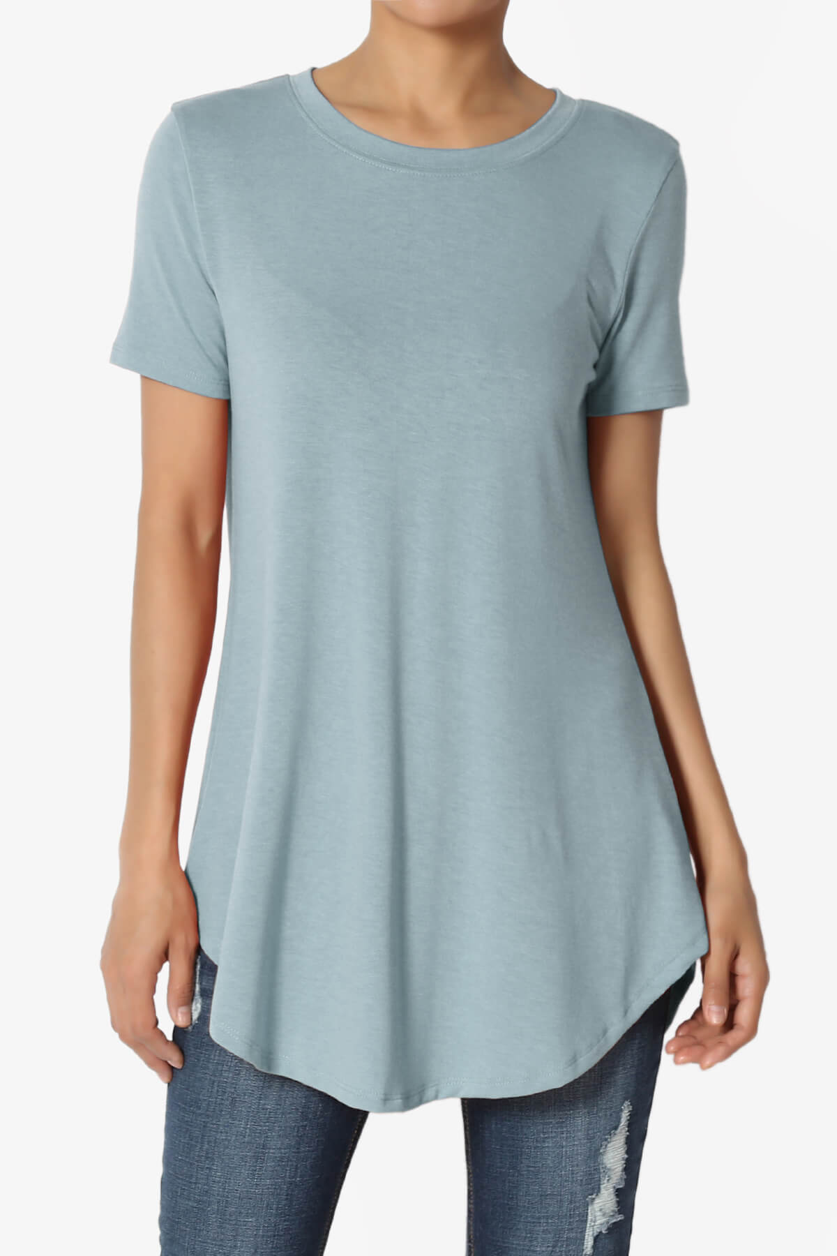 Tristan Essential Short Sleeve Round Hem Top DUSTY BLUE_1
