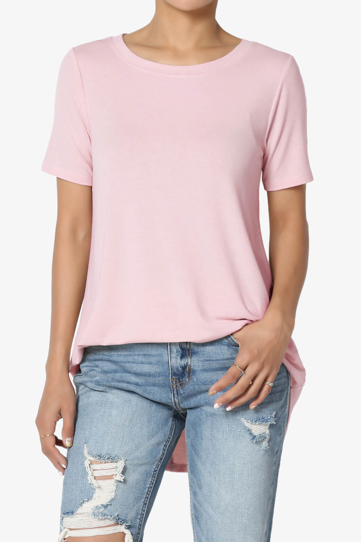 Tristan Essential Short Sleeve Round Hem Top DUSTY PINK_1