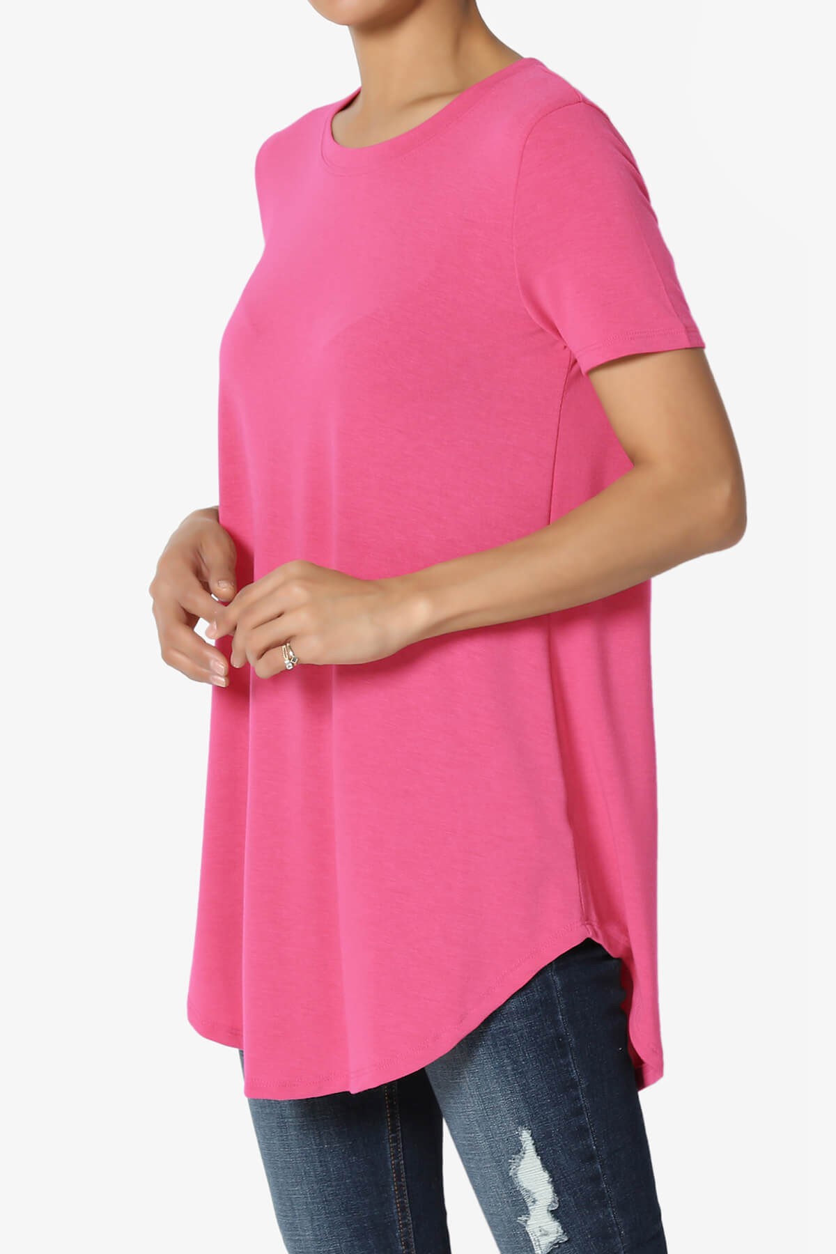 Tristan Essential Short Sleeve Round Hem Top FUCHSIA_3