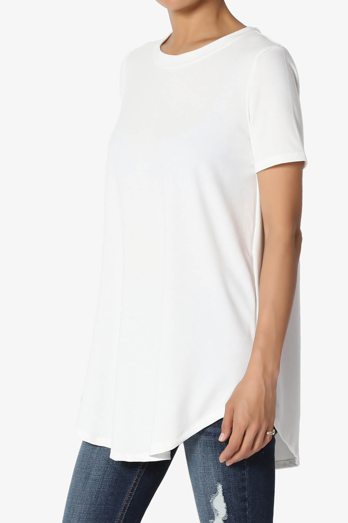 Tristan Essential Short Sleeve Round Hem Top IVORY_3