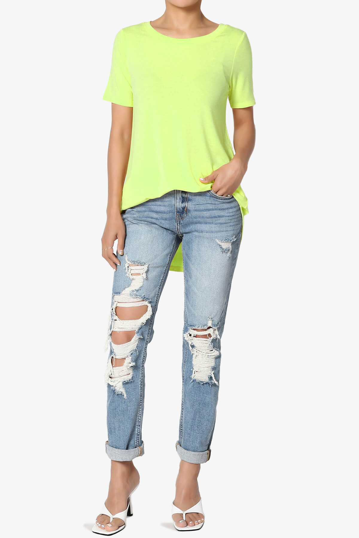 Tristan Essential Short Sleeve Round Hem Top NEON GREEN_6