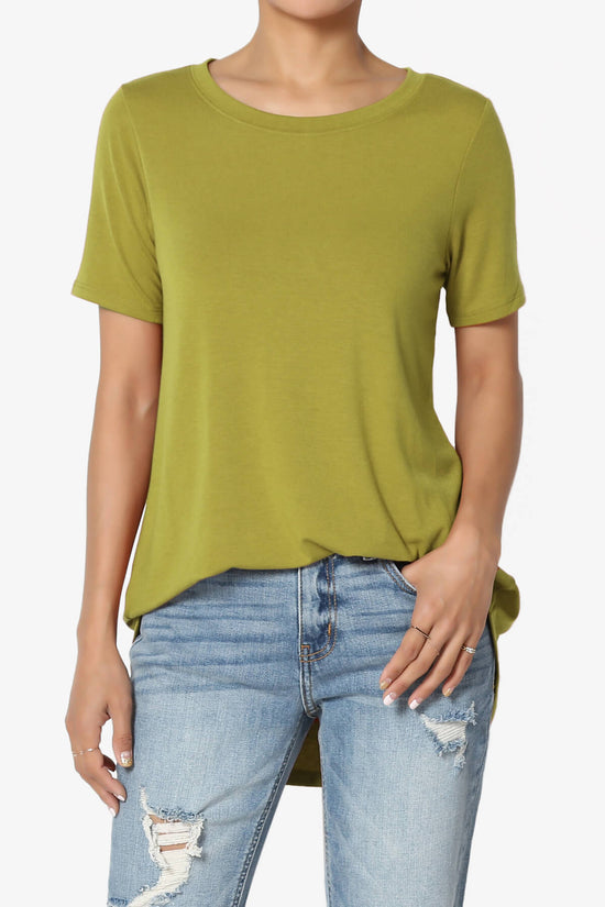 Tristan Essential Short Sleeve Round Hem Top OLIVE MUSTARD_1