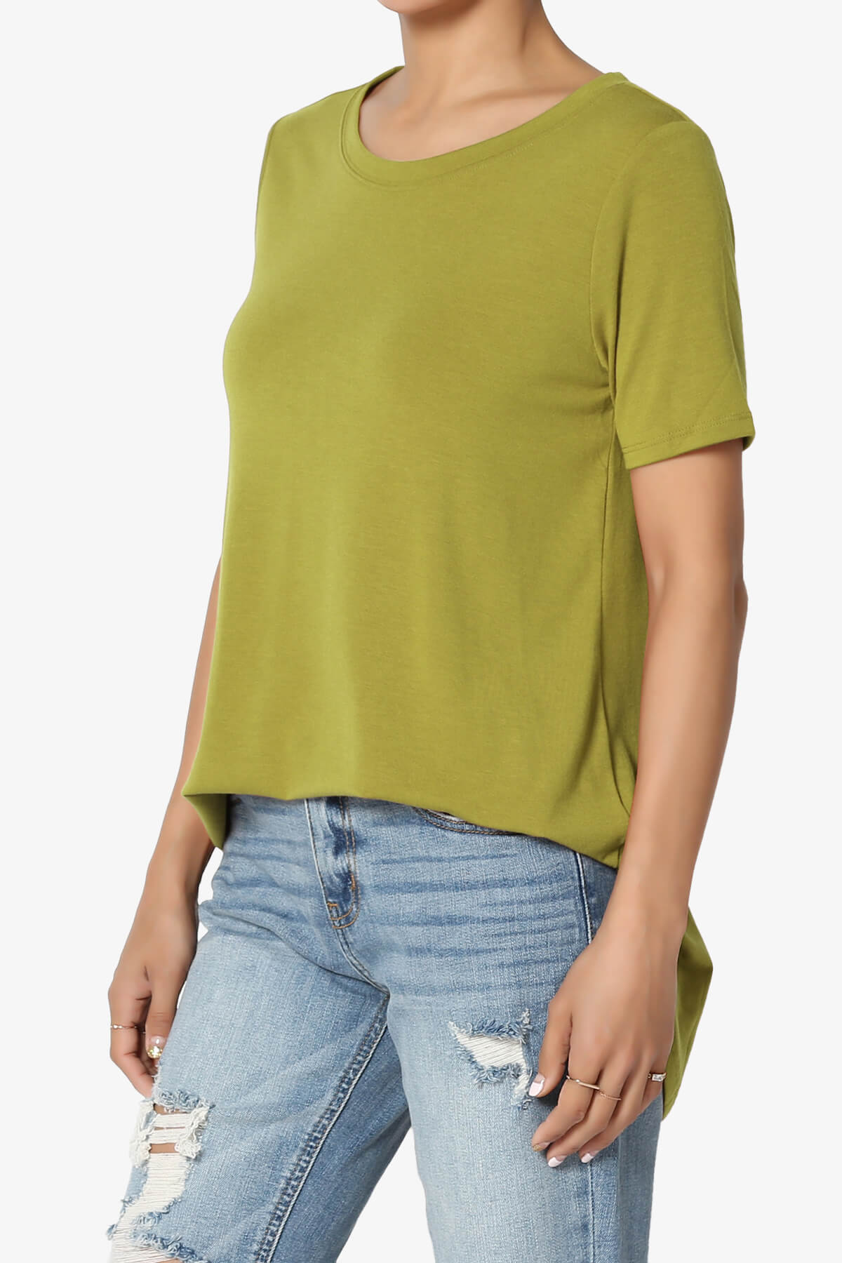 Tristan Essential Short Sleeve Round Hem Top OLIVE MUSTARD_3