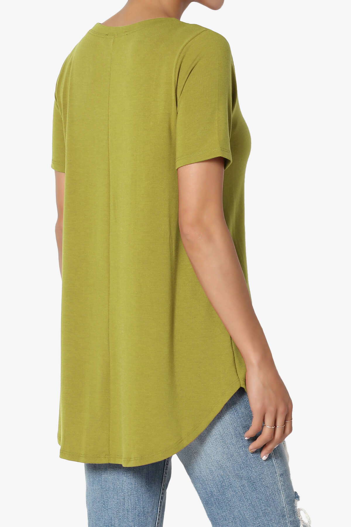 Tristan Essential Short Sleeve Round Hem Top OLIVE MUSTARD_4