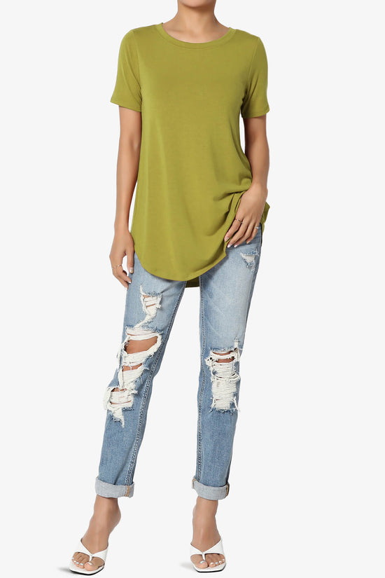 Tristan Essential Short Sleeve Round Hem Top OLIVE MUSTARD_6