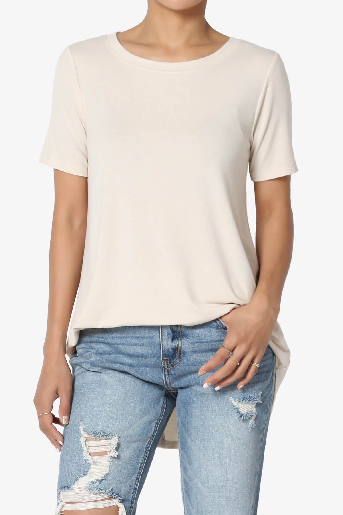 Tristan Essential Short Sleeve Round Hem Top TAUPE_1