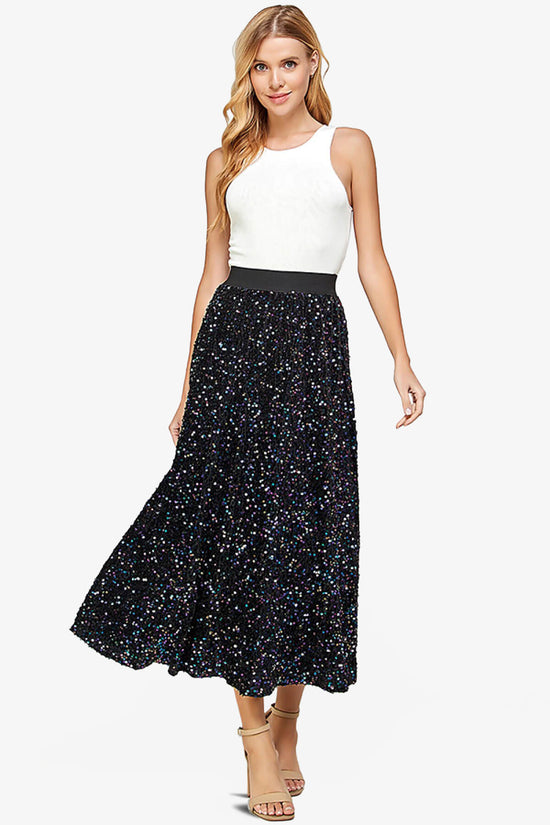 Ulyana Sequin A-Line Maxi Skirt BLACK_5