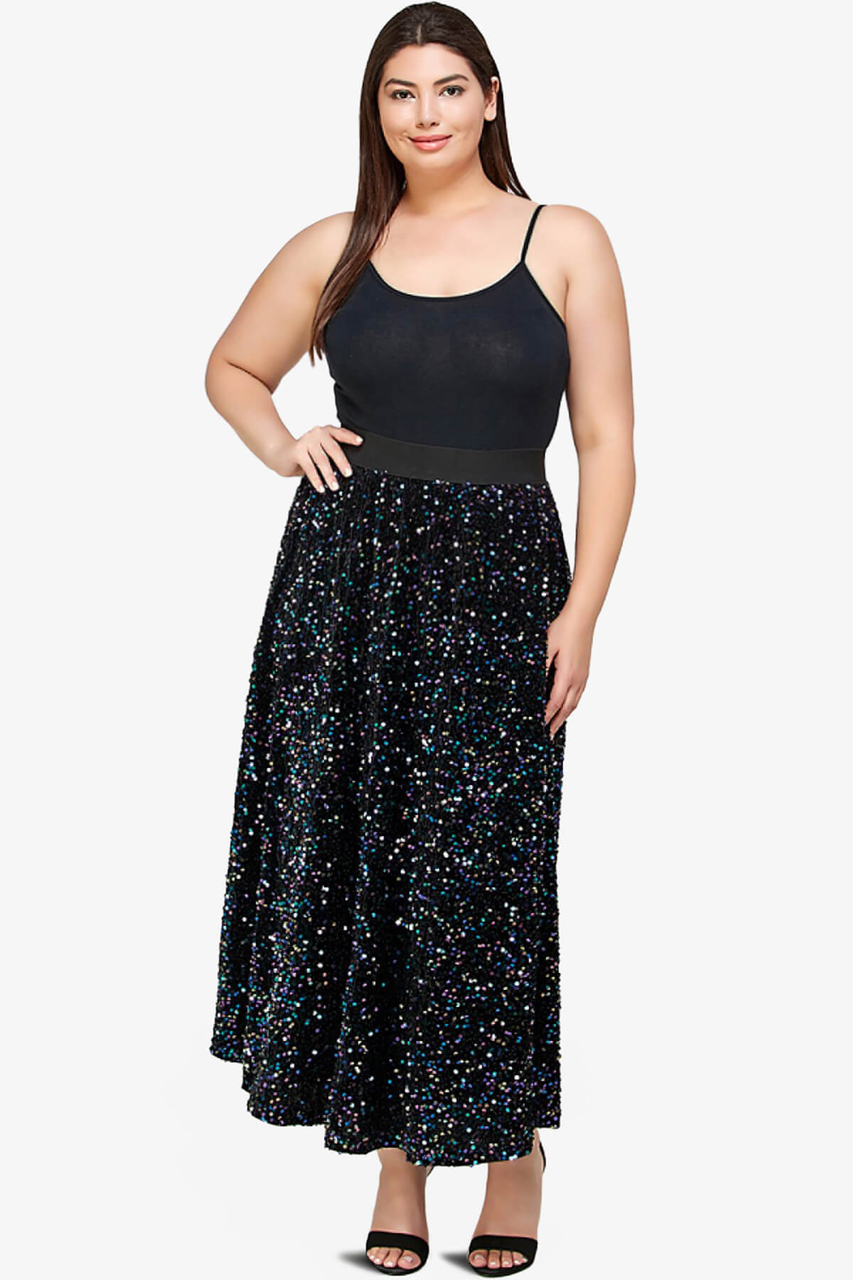 Ulyana Sequin A-Line Maxi Skirt BLACK_6