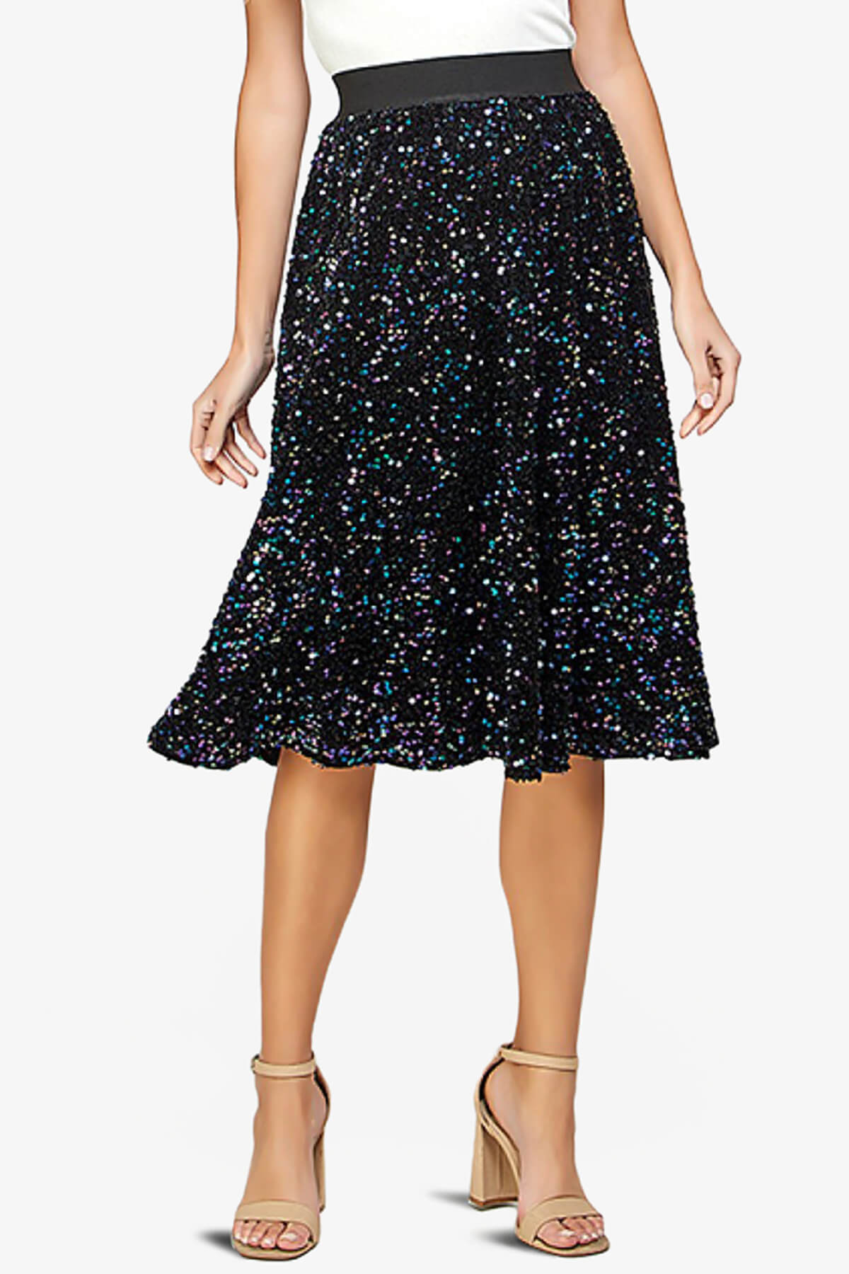 Ulyana Sequin A-Line Midi Skirt BLACK_1