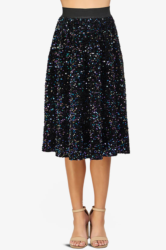 Ulyana Sequin A-Line Midi Skirt BLACK_2