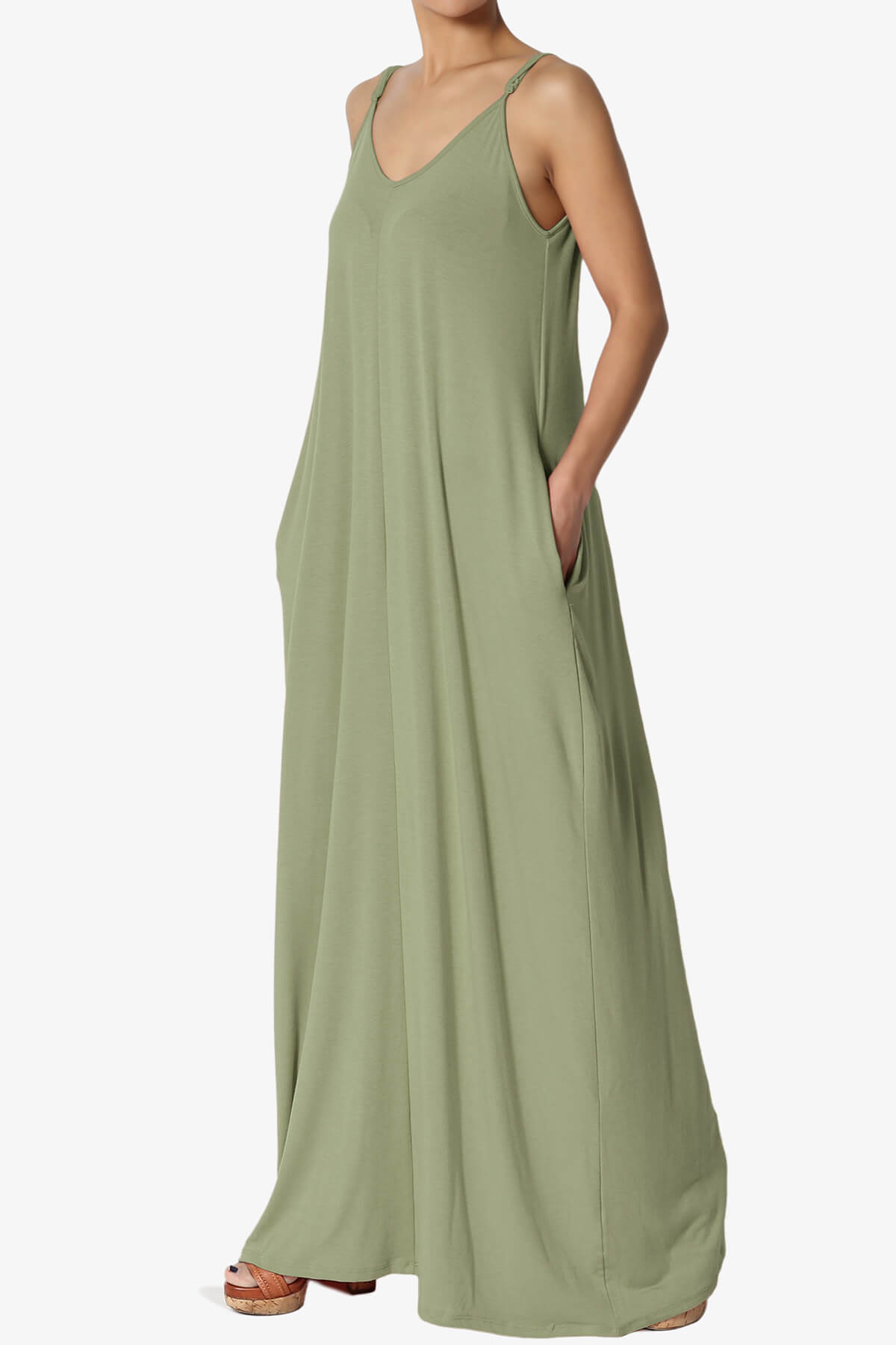 Venus Pocket Cami Maxi Dress DUSTY OLIVE_3