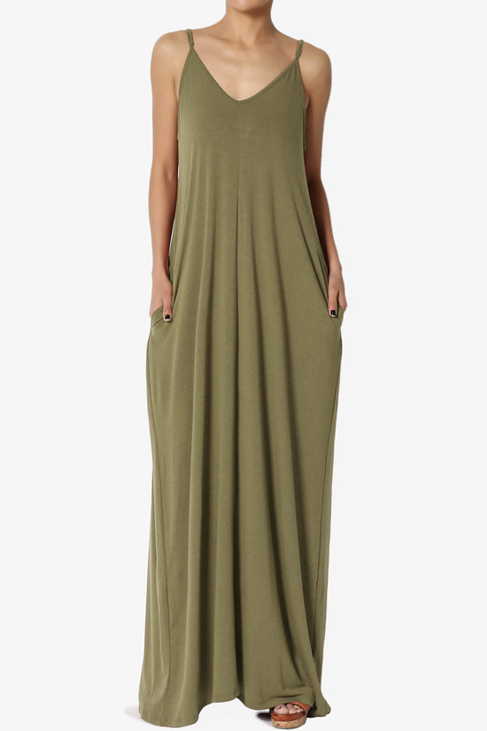Venus Pocket Cami Maxi Dress OLIVE KHAKI_3